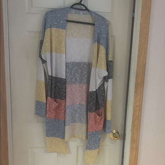Sweaters - Tribal Jeans Lightweight Soft Open Front Striped Oversized Long Cardigan Sweater